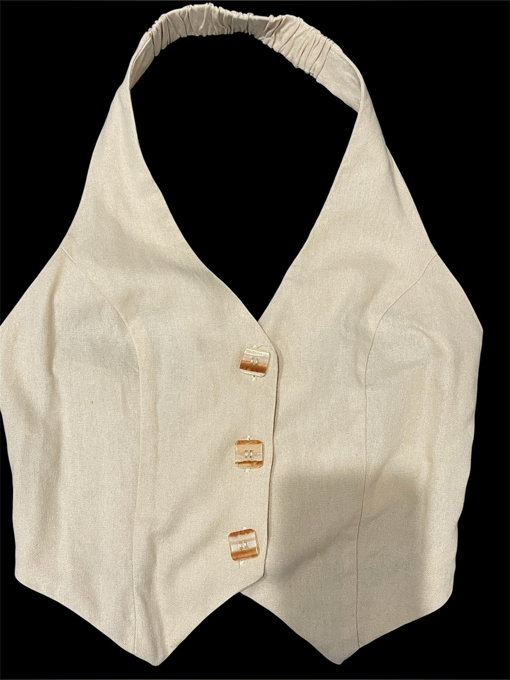 O.L.M. Cream Halter Vest Top with Decorative Buttons Size M